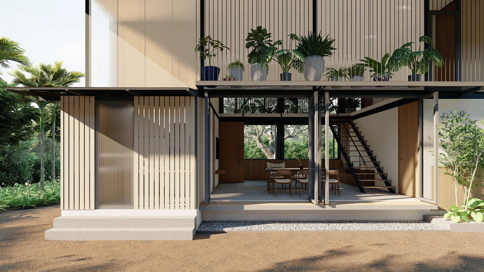 Central Garden House — Entrance and planted balcony