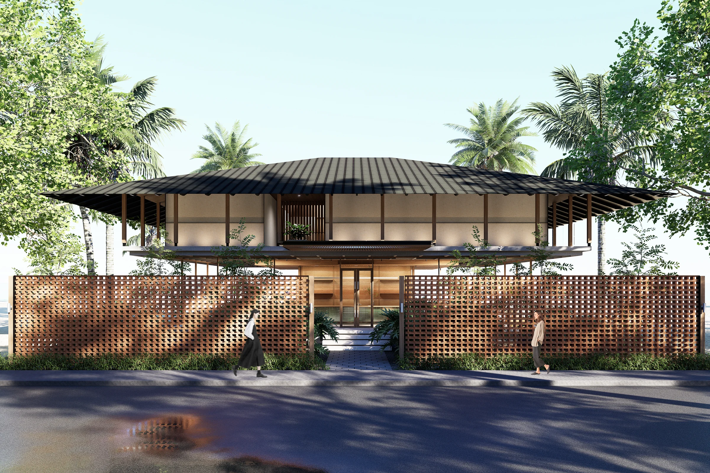 Street-facing elevation and screened entrance