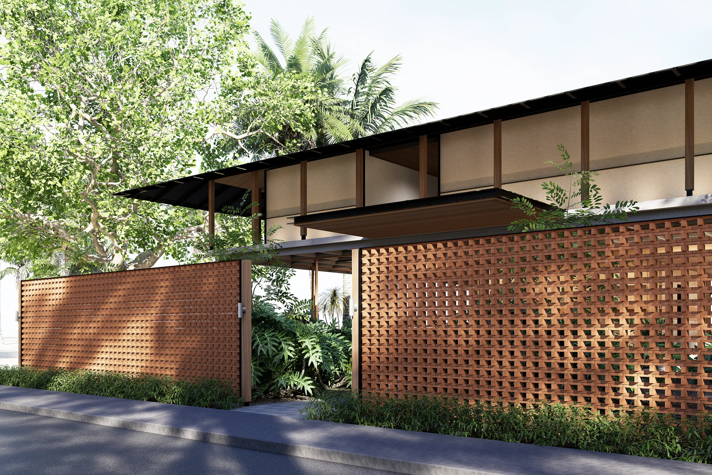 Brick screen and entrance approach