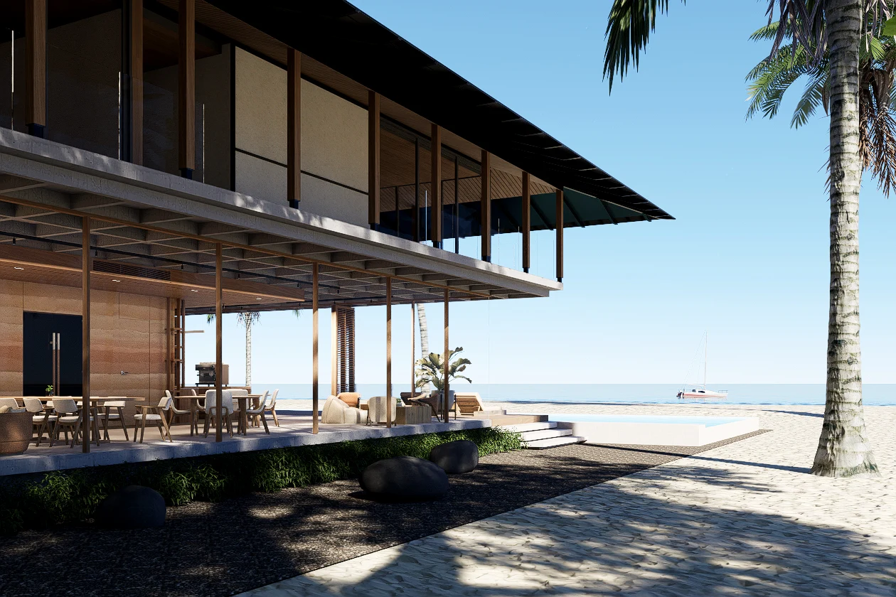 Shaded terrace beside the sea
