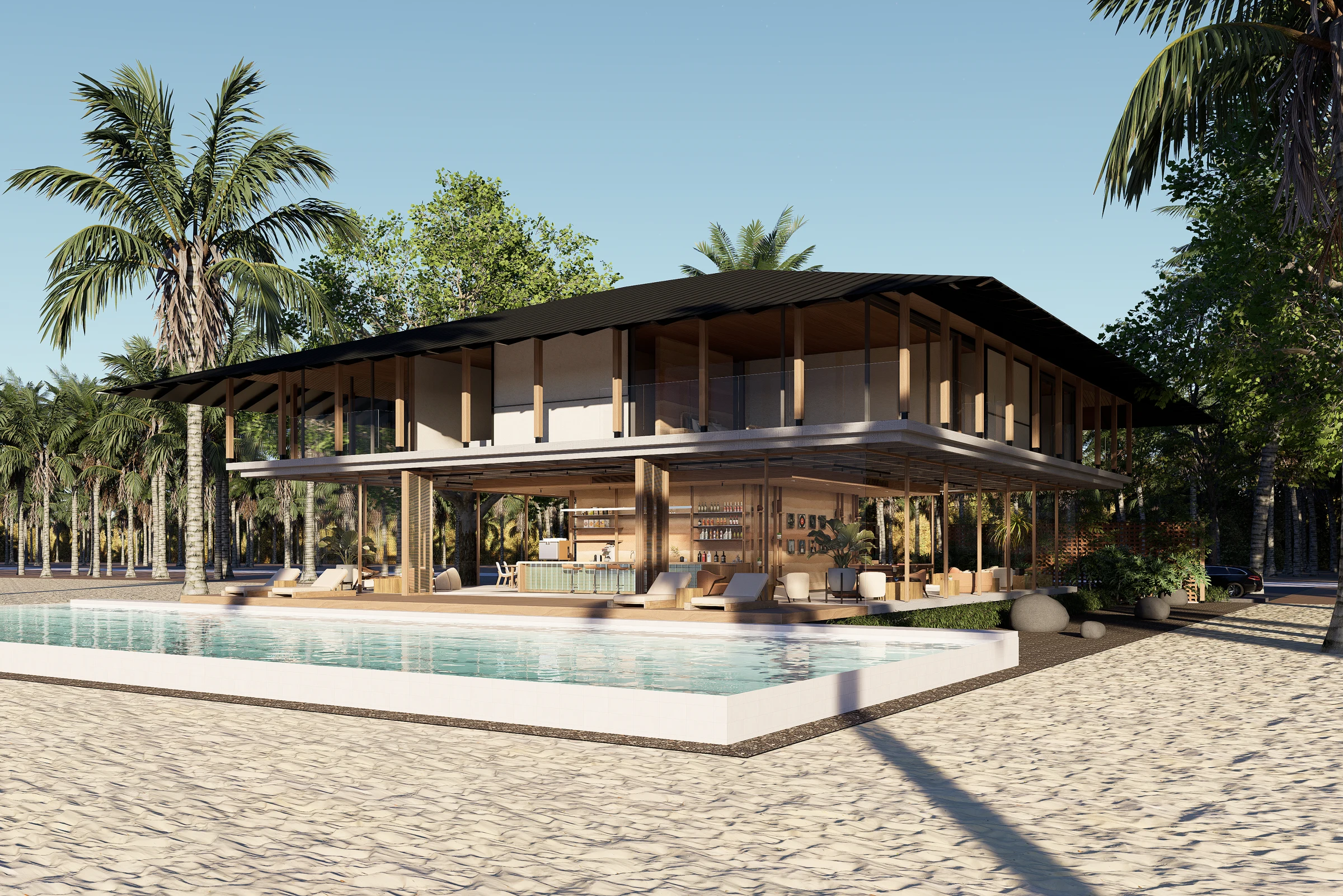 Pool villa and expansive roof