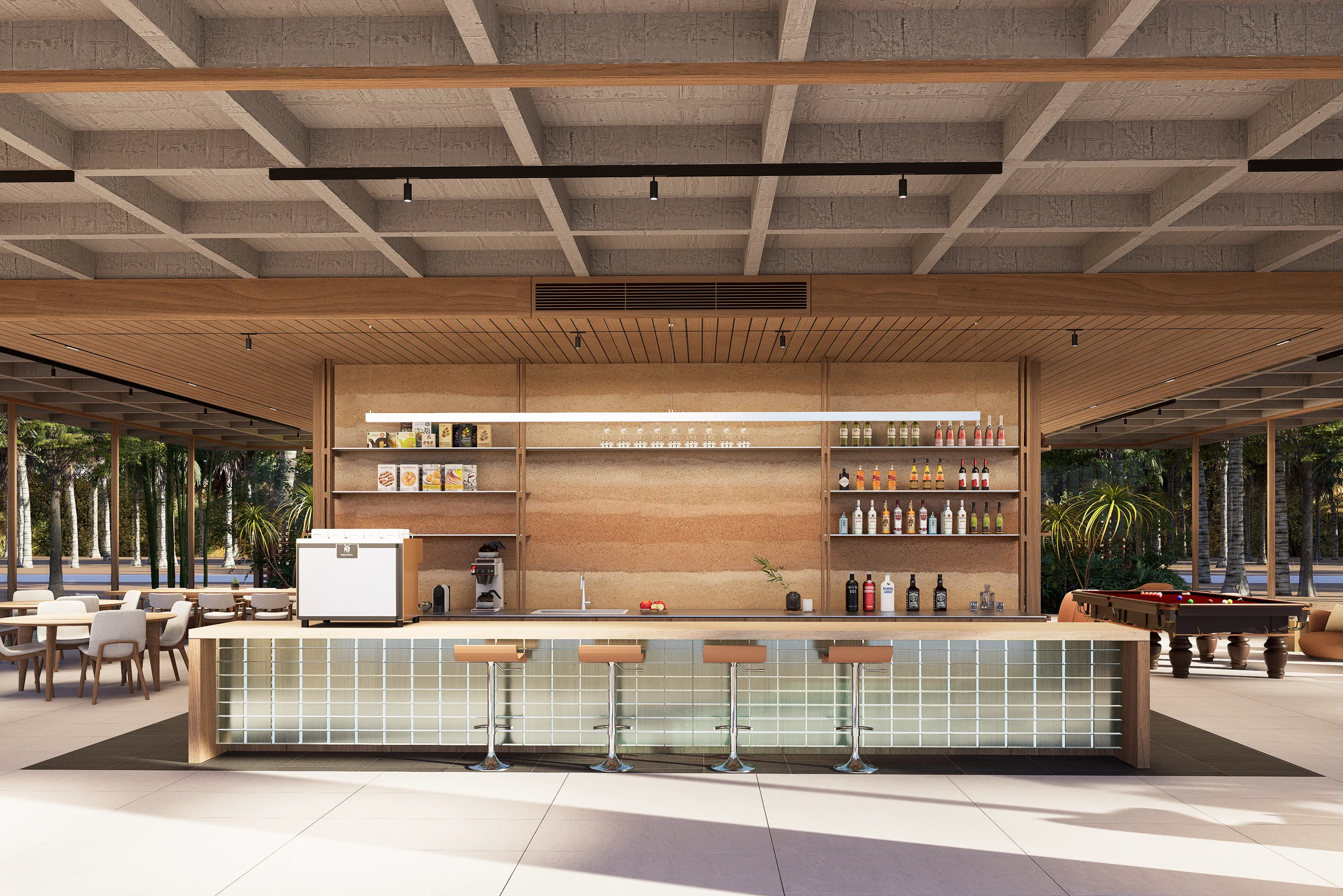 Bar within the open ground floor