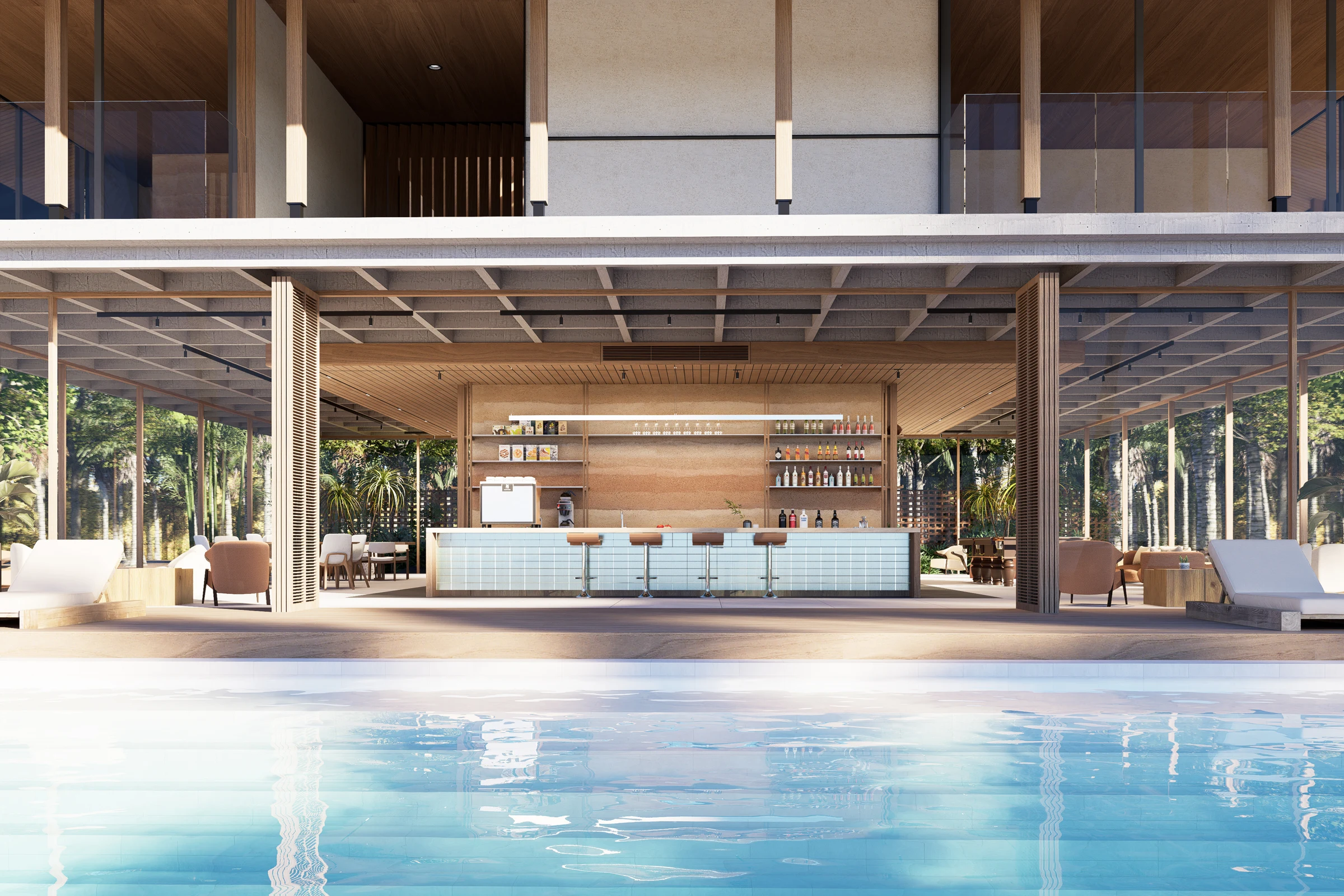 Poolside living beneath the roof
