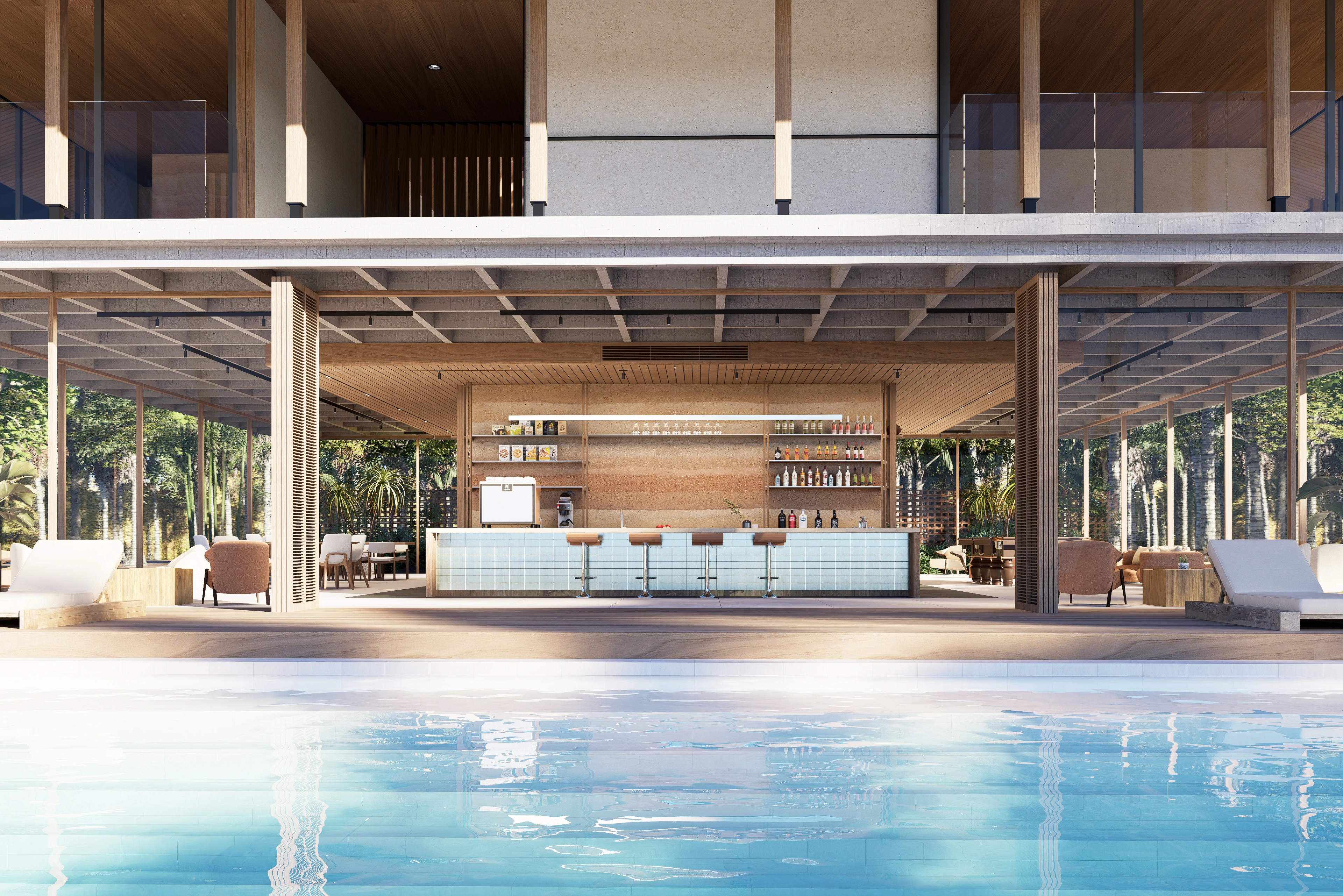Kasa pool villa facing the sea beneath an expansive roof
