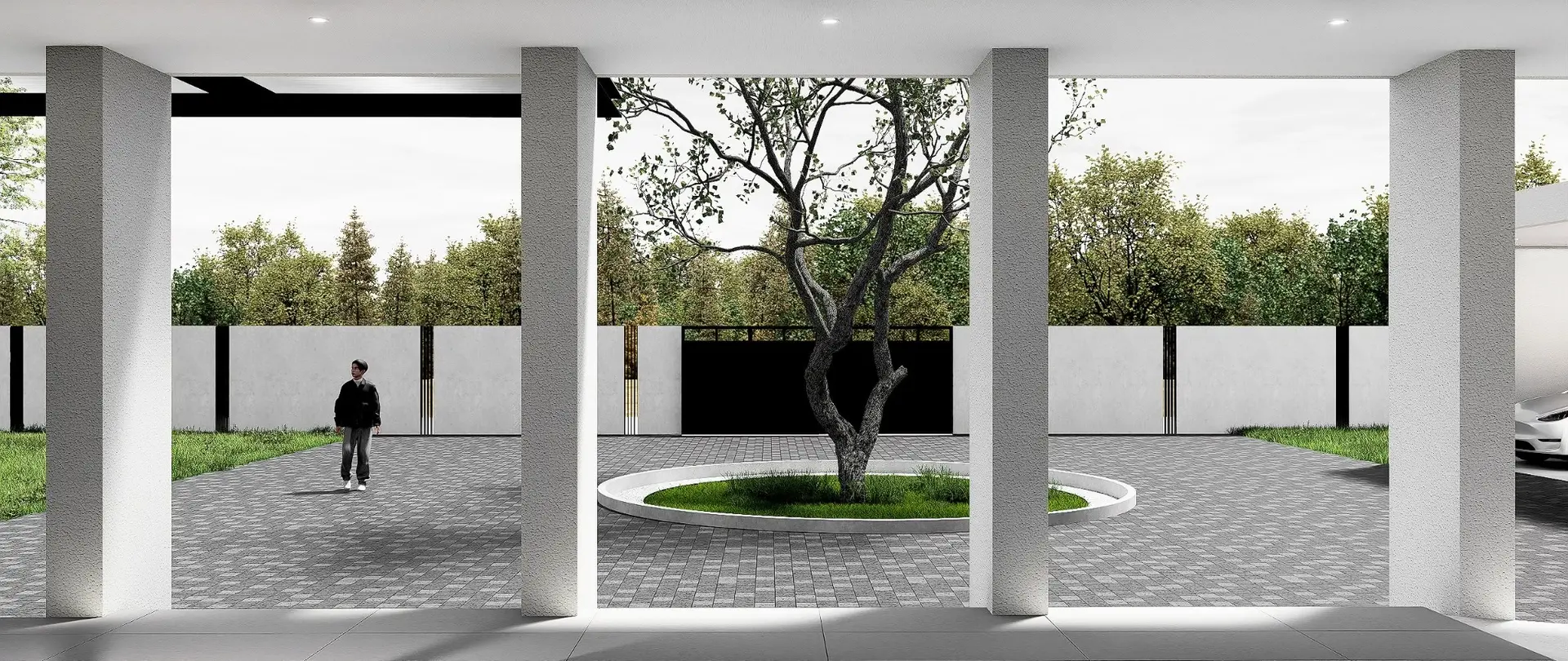 Courtyard framed by colonnade