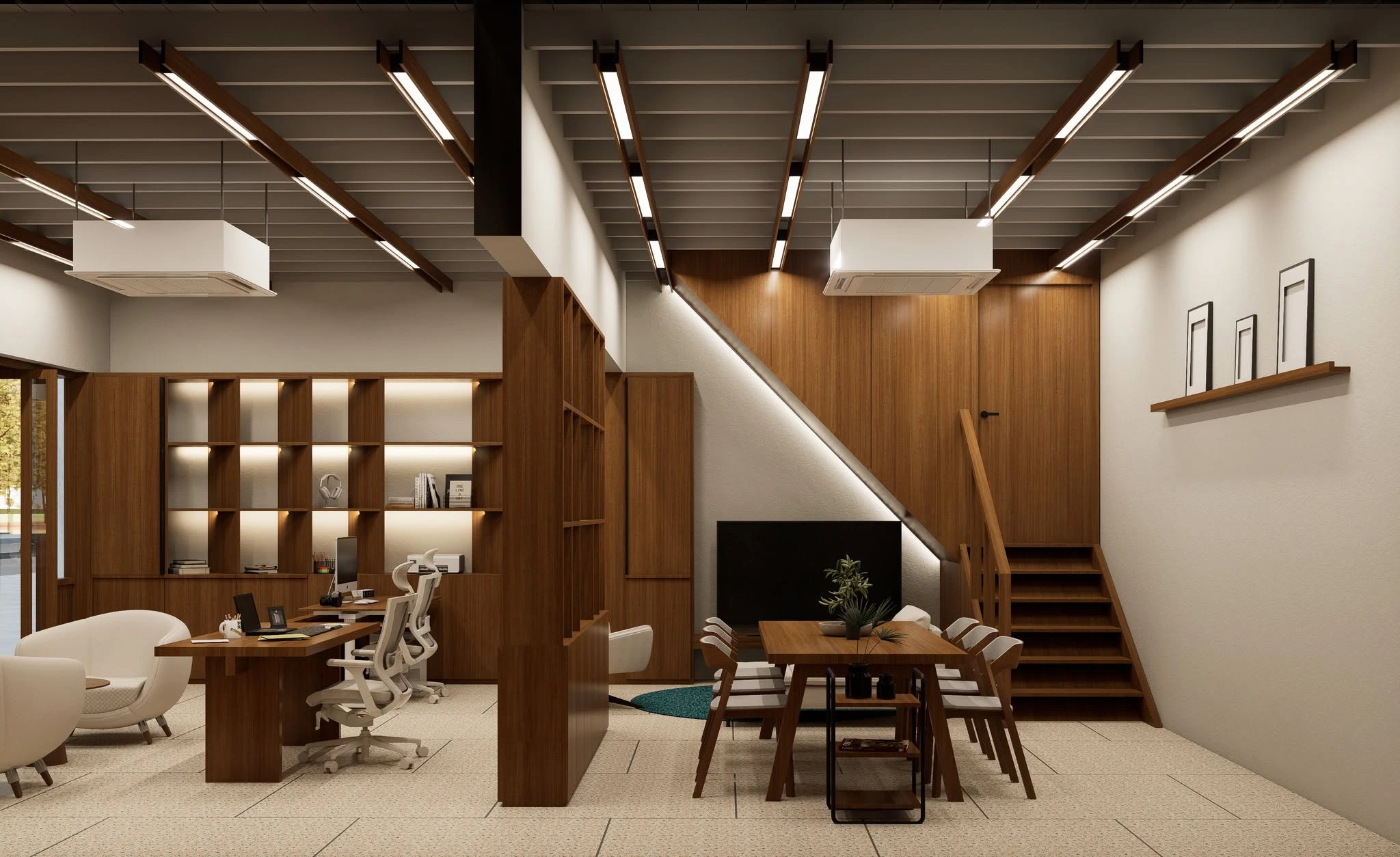 Timber partitions and staircase